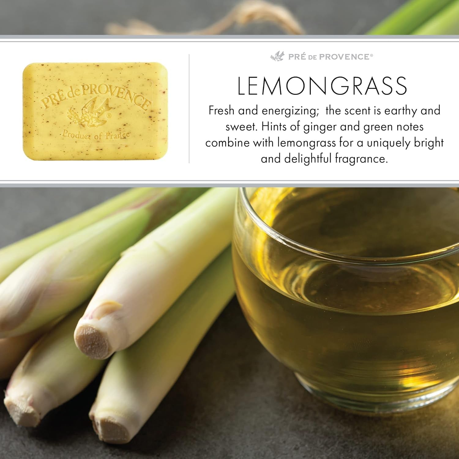 Artisanal Soap Bar, Enriched with Organic Shea Butter, Natural French Skincare, Quad Milled for Rich Smooth Lather, 8.8 Ounce, Lemongrass